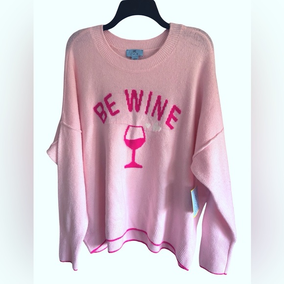 NWT CeCe Pink “Be Wine” Soft Knit Long Sleeve Sweater Size Large - Picture 2 of 8